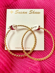 Susan Shaw 1 1/4" Braided Gold Hoops