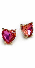 Glass Crystal Heart 4 Prong Post Stud Earrings - 2 Colors