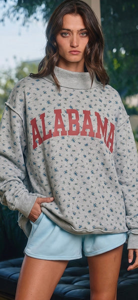 Alabama & AL Reversible Sweatshirt - Floral Mock Neck