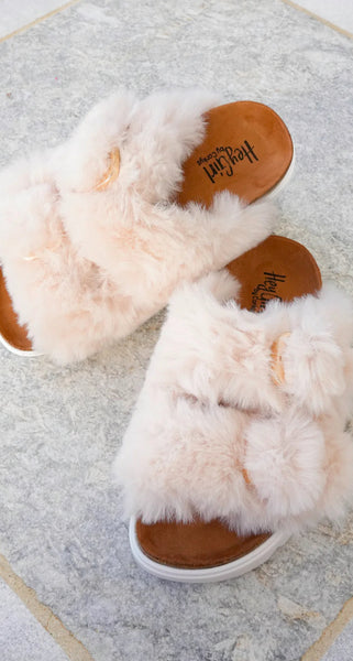 Corky's Hearsay Vegan Ivory Fur Sandals