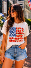 Floral Watercolor American Flag Tee