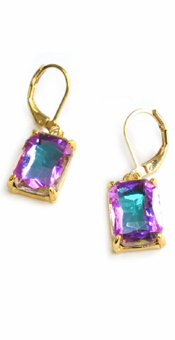 Square Glass Beads Dangle Lever Back Drop Earrings - 7 Colors