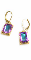 Square Glass Beads Dangle Lever Back Drop Earrings - 7 Colors