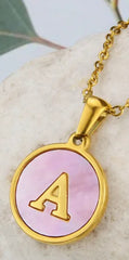 Kiki and Livy Pink Abalone Shell Initial Pendant Necklace