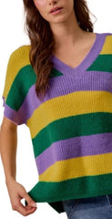 Mardi Gras V-Neck Striped Sweater