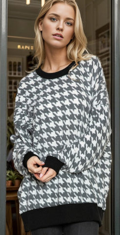 Brushed Houndstooth Print Top