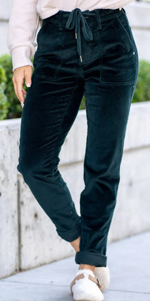 Judy Blue Velvet Corduroy Joggers - Dark Green