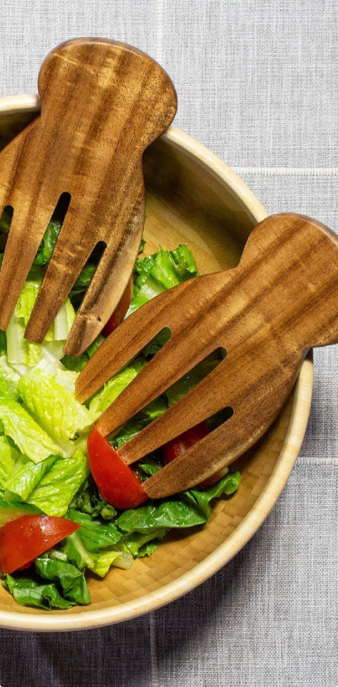 Acacia Wood Salad Hands, Salad Serving Utensil Set