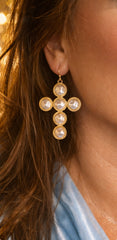 Flat Pearl Cross Earrings