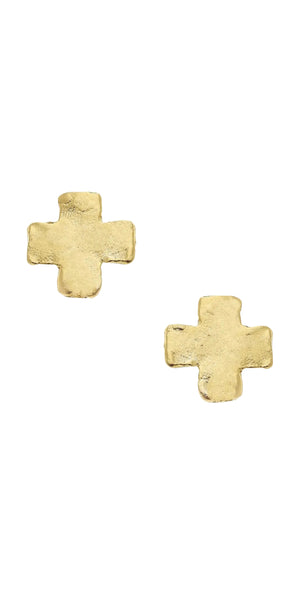 Susan Shaw Mini Gold Square Cross Studs
