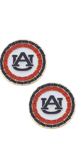 Auburn Tigers Pave Disc Stud Earrings in Orange/Navy/White