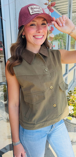 Addie Twill Vest  - 2 Colors
