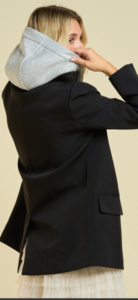 Classic Tailored Blazer with Attached Sweatshirt Hoodie