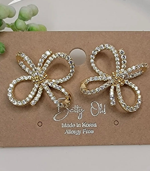 CZ Ribbon Bow Earrings.