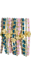 Bracelets extensibles en cristal avec une croix équilibrée unique – 4 couleurs pastel
