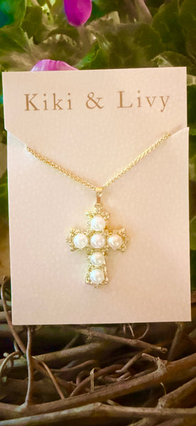 Kiki & Livy Pearl Cross Necklace