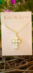 Kiki & Livy Pearl Cross Necklace