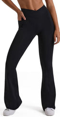 Cross Band Yoga Active Flare Leggings with Pocket - 4 Colors