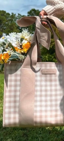 Casemate Jelly Tote Bag- Latte Gingham Bow