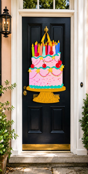 Happy Birthday Pink Cake Door Hanger
