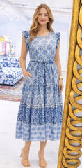 Grace Blue Ruffle Maxi Dress