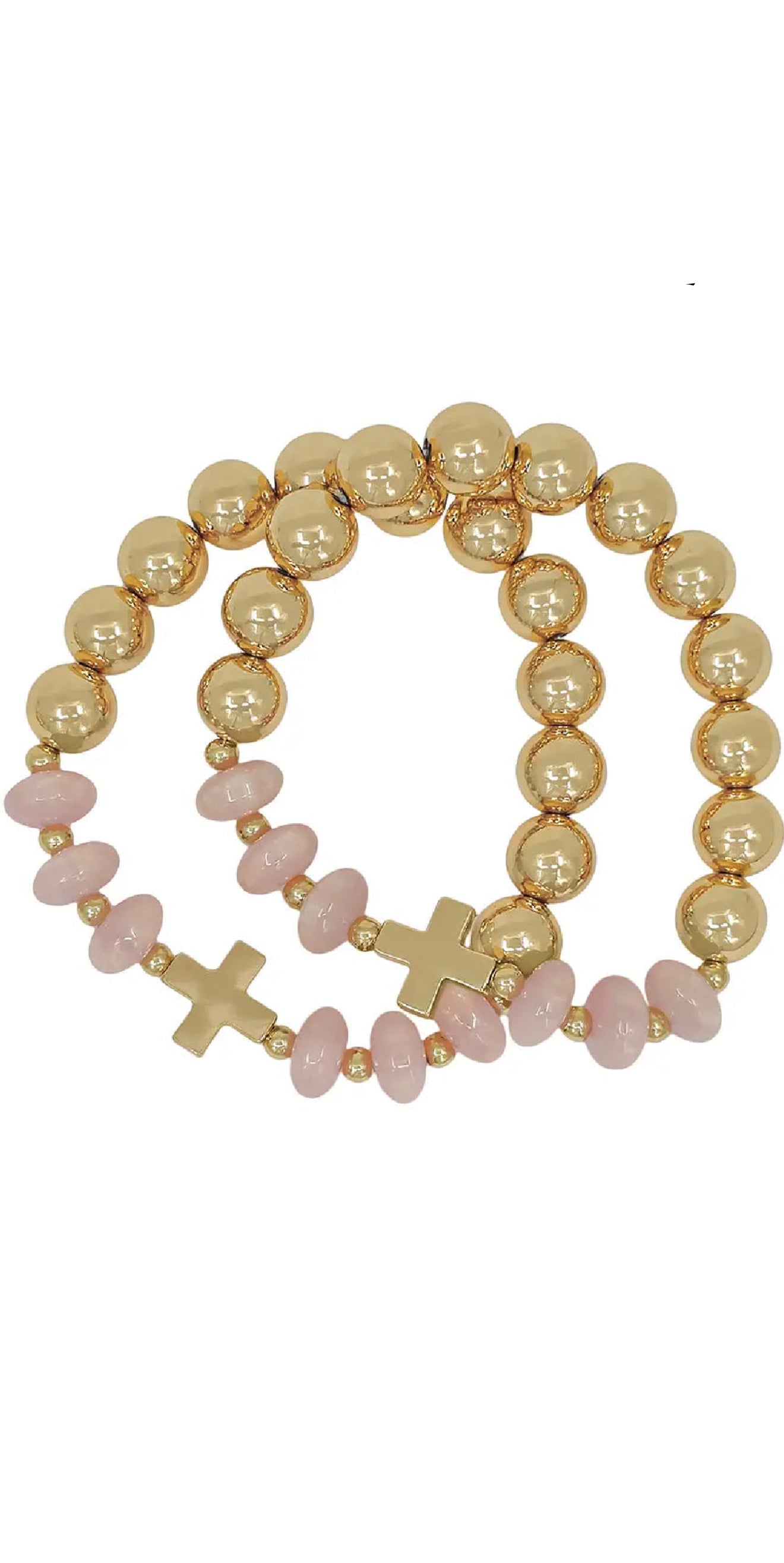 Pink Crystal Cross Bracelet Set of Two