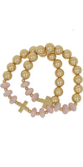 Pink Crystal Cross Bracelet Set of Two
