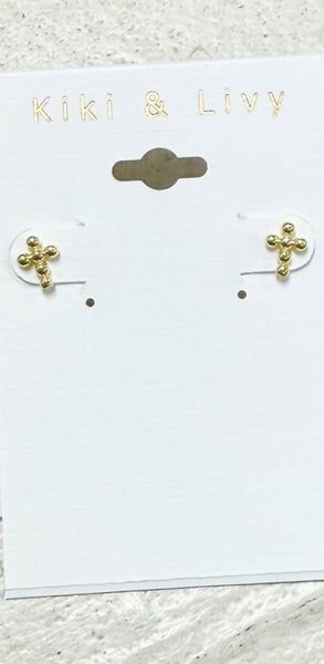 Kiki & Livy Tiny Bead Cross Stud Earrings