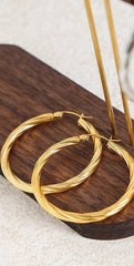 18K Stainless Steel Tarnish Free Waterproof Twist Hoop Earrings