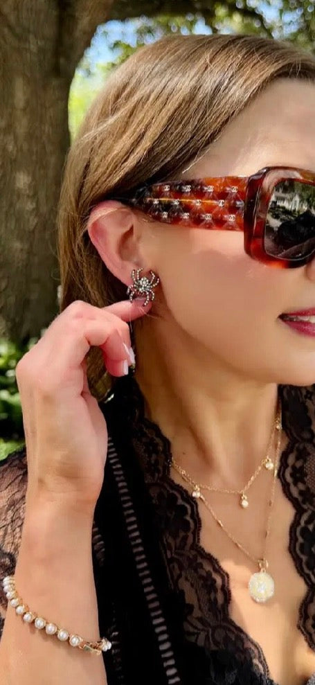 Pave Spider Stud Earrings in Black