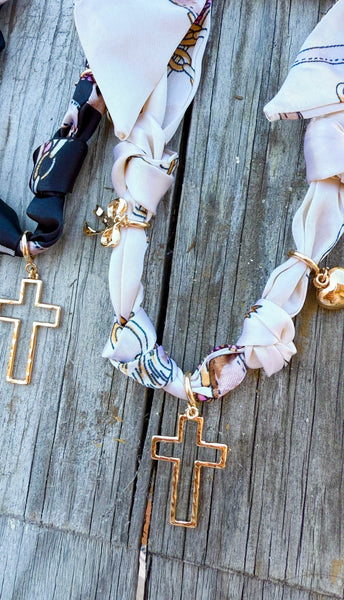 Cross, Heart, and Bow Scarf Necklaces - 2 Colors