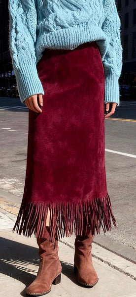 Faux Suede Fringe Skirt - 3 Colors
