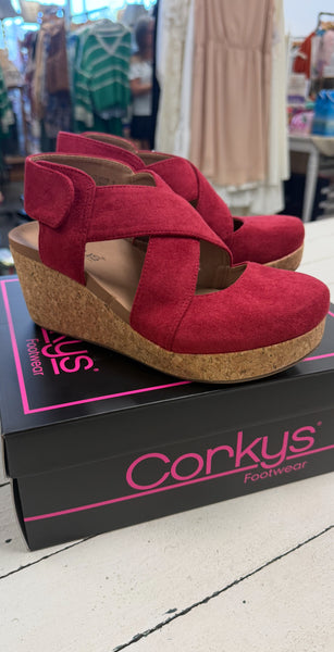 Corky's Case Closed Clog - Dark Faux Red Suede