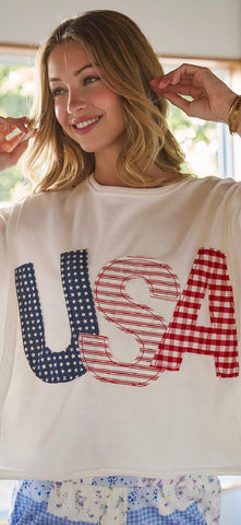 Mixed Fabric USA Top - 2 Colors