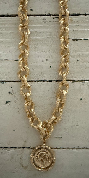 Twisted Link Coin Necklace