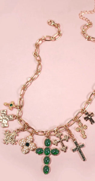 Emerald Cross Charm Necklace
