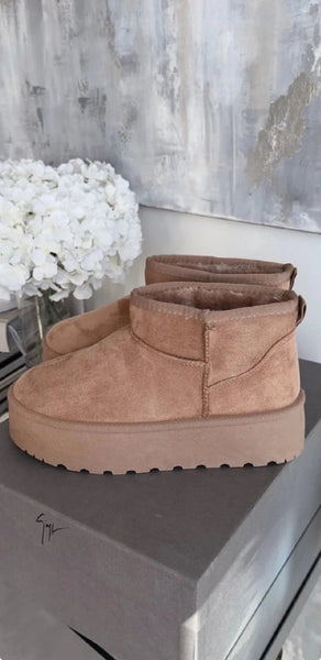 Denver Sherling Platform Booties - Camel