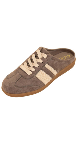 Sandra Fur Stripe Design Backless Mule Court Sneakers