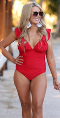 Red Hot Ruffle One Piece Swimsuit