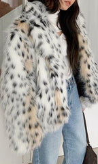 Spotty Soft Animal Print Faux Fur Thick Coat