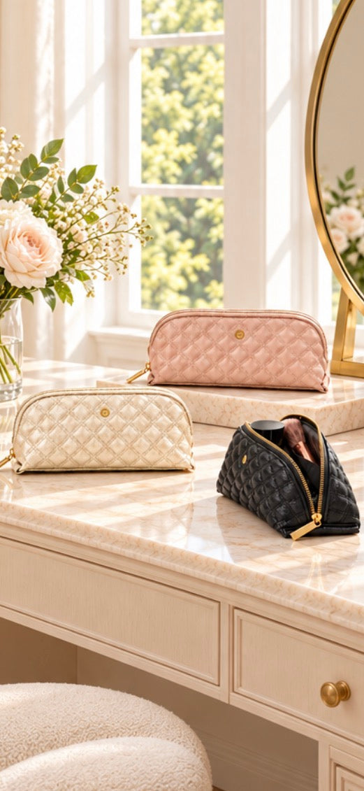 Small Quilted Essential Pouch | Black, Tan or Champagne