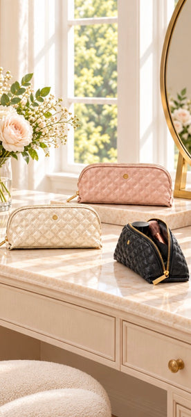Small Quilted Essential Pouch | Black, Tan or Champagne