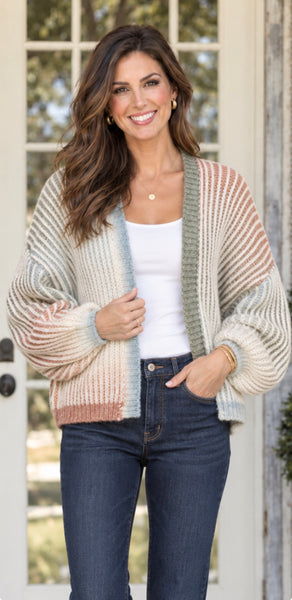 Rainbow Ombre Ribbed Knit Open Cardigan