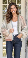 Rainbow Ombre Ribbed Knit Open Cardigan
