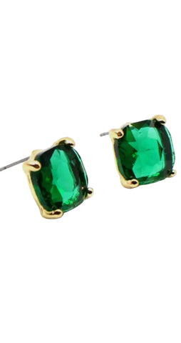 12mm Cushion Cut Square Stud Earrings - Emerald
