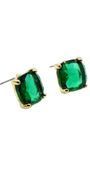12mm Cushion Cut Square Stud Earrings - Emerald