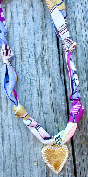 Purple and Lilac Heart  Scarf Necklace