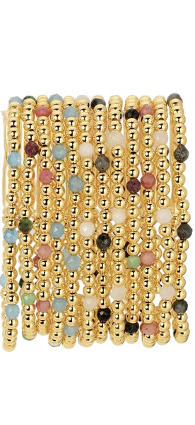 Stretch Beaded Bracelets with Stone Accents - 5 Colors