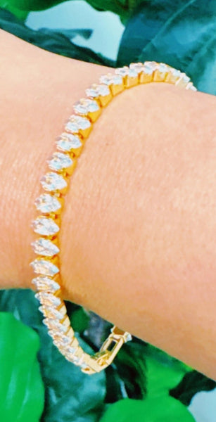Marquise Cut Gold Sparkle Tennis Bracelet