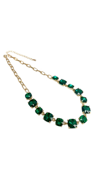 Cushion Cut Square Glass Crystal Linked Chain Necklace - 3 Colors